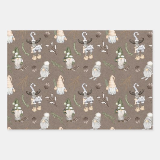 Moderne neutrale Gnome-Muster Braun Kraft Geschenkpapier Set (Vorderseite)