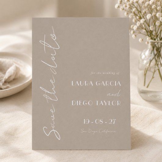 Moderne neutrale Hochzeit Save The Date