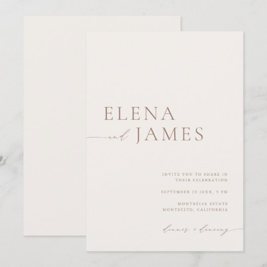 Moderne, neutrale Hochzeit von Elfenbein und Mocha Einladung (Vorne/Hinten)