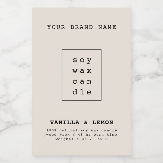 Moderne neutrale Kosmetikverpackungskerze Lebensmitteletikett (Einzelnes Label)