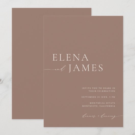 Moderne neutrale Mocha & Elfenbeinhochzeit Einladung (Vorne/Hinten)