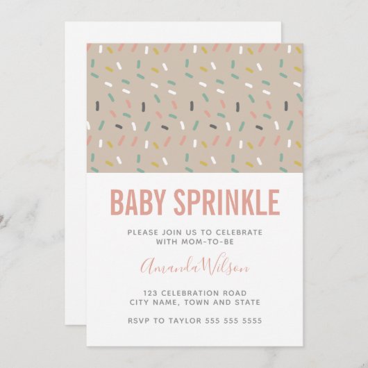 Moderne neutrale Pink-Kindermädchen Sprinkle Einla Einladung (Vorne/Hinten)