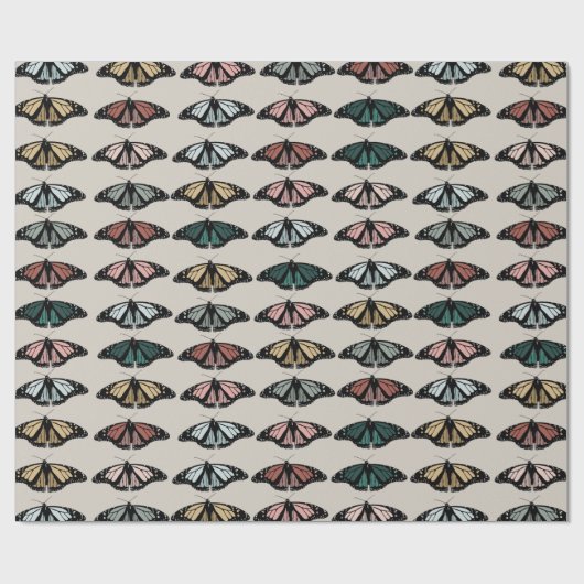 Moderne neutrale Schmetterlinge Gartenmuster Geschenkpapier (Flach)