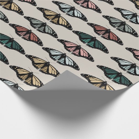 Moderne neutrale Schmetterlinge Gartenmuster Geschenkpapier (Ecke)