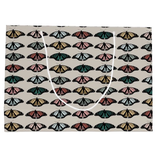 Moderne neutrale Schmetterlinge Gartenmuster Große Geschenktüte (Rückseite)