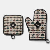 Moderne neutrale Schmetterlinge Gartenmuster-Monog Ofenhandschuh & Topflappen-Set (Vorderseite)