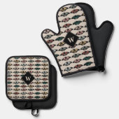 Moderne neutrale Schmetterlinge Gartenmuster-Monog Ofenhandschuh & Topflappen-Set (Vorderseite/Rückseite)