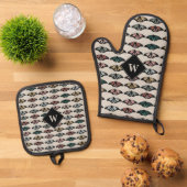 Moderne neutrale Schmetterlinge Gartenmuster-Monog Ofenhandschuh & Topflappen-Set (Oben Unten)