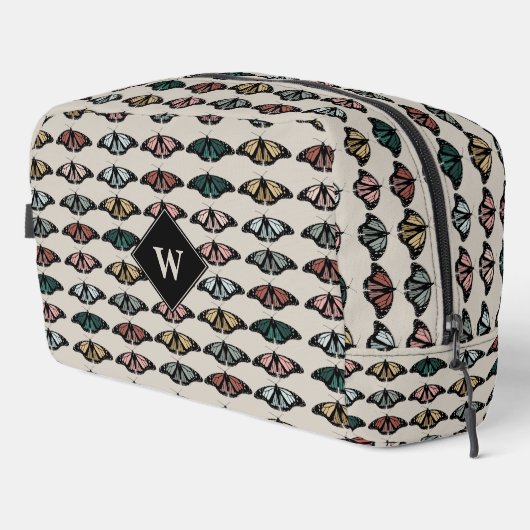 Moderne neutrale Schmetterlinge Gartenmuster-Monog Waschbeutel (Rechte Ecke)