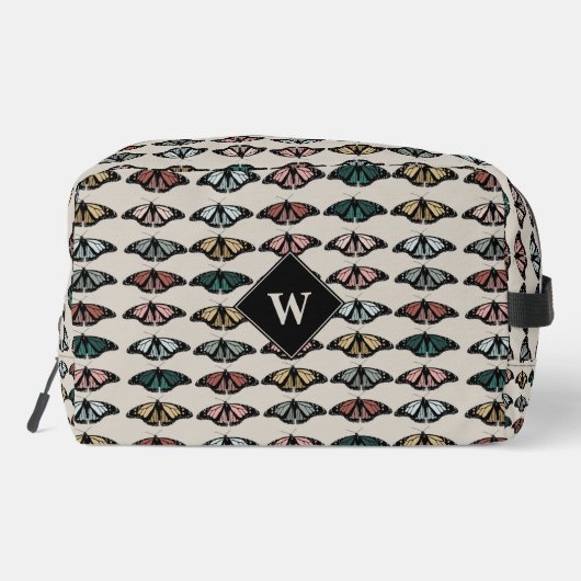 Moderne neutrale Schmetterlinge Gartenmuster-Monog Waschbeutel (Rückseite)