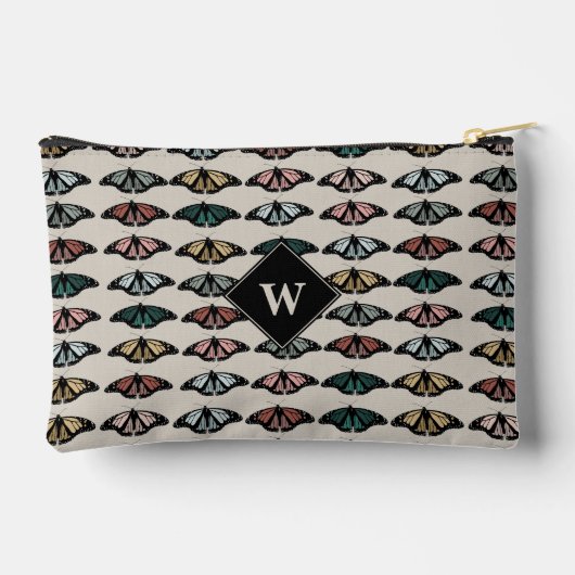 Moderne neutrale Schmetterlinge Gartenmuster-Monog Zubehörtasche (Rückseite)