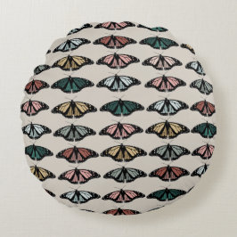 Moderne neutrale Schmetterlinge Gartenmuster Rundes Kissen