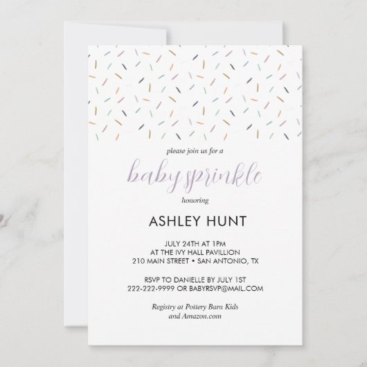 Moderne neutrale Sprinkle-Einladung für Baby Laven Einladung (Vorderseite)