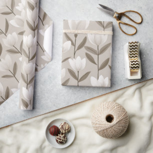 Moderne neutrale Tulpe Elfenbein Blumenmuster Geschenkpapier