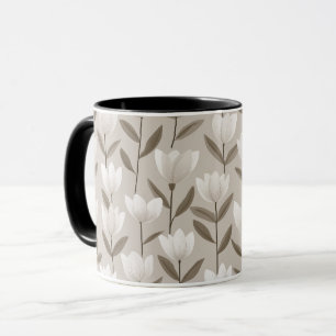 Moderne neutrale Tulpe Elfenbein Blumenmuster Tasse