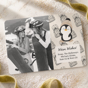 Moderne neutrale warme Wünsche Pinguin-Foto Feiertagskarte