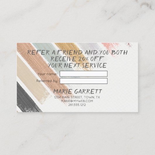 Moderne neutrale Wasserfarbenpinselstroche Empfehlungskarte (Rückseite)