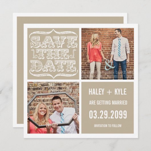 Moderne NEUTRALS Save the Date Square Foto Cards Einladung (Vorne/Hinten)