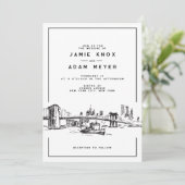 Moderne New York City Brooklyn Sketch Wedding Einladung (Stehend Vorderseite)