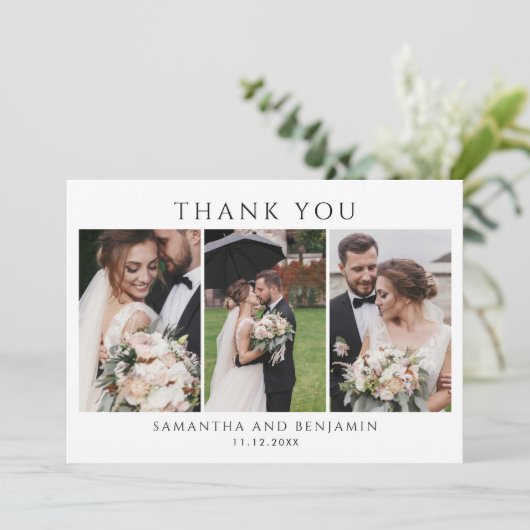 Moderne Newlyweds 3 Foto Wedding Vielen Dank Dankeskarte (Stehend Vorderseite)