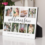 Moderne Newlyweds Hochzeitfoto Collage Keepake Fotoplatte<br><div class="desc">Spezielle personalisierte Hochzeitskollage-Plakette für Hochzeitsfeiern,  um Ihre eigenen Fotos und Erinnerungen zu zeigen. Unser Design zeichnet sich durch ein einfaches 8-Foto-Collage Grid-Design aus,  mit Ihrem Nachnamen in einem schönen,  handgeschriebenen schwarzen Skriptstil. Jedes Foto ist gerahmt mit einem einfachen,  vergoldeten Rahmen. Passen Sie Ihre Vornamen und Ihr Hochzeitstermin an.</div>