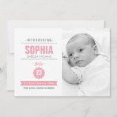 Moderne News Pink Baby Birth Foto Ankündigung (Vorderseite)