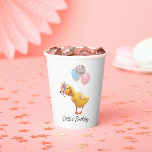 Moderne Niedlich Duck Floral Crown 1. Geburtstag Pappbecher (Insitu)