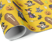 Moderne, Niedlich-gelbe Halloween-Cartoon-Muster K Geschenkpapier (Rolleneckpunkt)