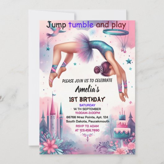 Moderne, niedlich-pink-Girl-Gymnastik zum 10. Gebu Einladung (Vorderseite)