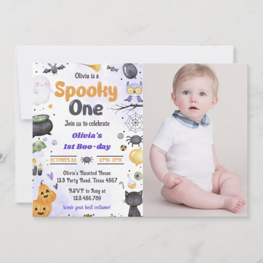 Moderne Niedlich Spooky Ein Halloween 1. Geburtsta Einladung (Vorderseite)