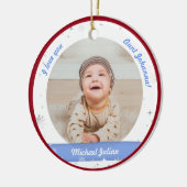 Moderne Niedliche 2 Fotos Baby Boy Erste Weihnacht Keramik Ornament (Links)