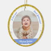 Moderne Niedliche 2 Fotos Baby Boy Erste Weihnacht Keramik Ornament (Links)