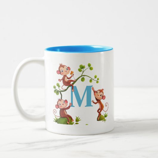 Moderne Niedliche Affen und Türkisfarben Erste Tas Zweifarbige Tasse (Links)