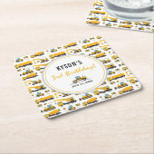 Moderne Niedliche Bautransporter Junge Geburtstag Rechteckiger Pappuntersetzer (angewinkelt)