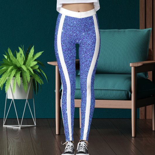 Moderne Niedliche, blaue Glitzer Glitzern Streifen Leggings