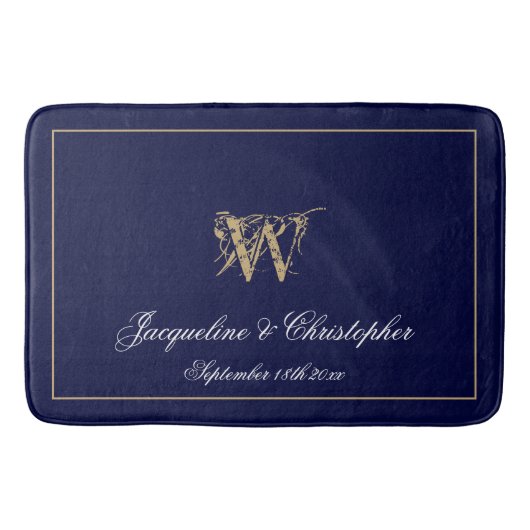 Moderne Niedliche Blue Monogram Names New Wedding Badematte (Vorderseite)