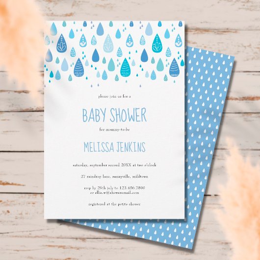Moderne Niedliche Blue Raindrops Baby Boy Dusche Einladung