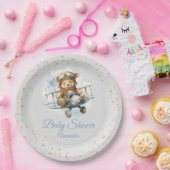 Moderne niedliche Boho Blue Teddy Bear Boy Babydus Pappteller (Party)