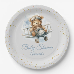 Moderne niedliche Boho Blue Teddy Bear Boy Babydus Pappteller