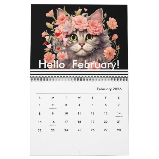 Moderne Niedliche Cat Blume Monatlich Jahr 2024 Kalender (Feb 2026)
