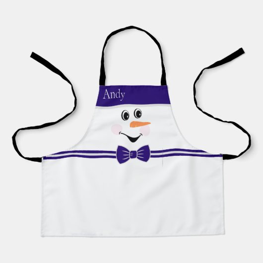 Moderne Niedliche Custom Snowman Face Blue Bowtie Schürze (Vorderseite)