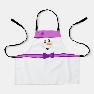 Moderne Niedliche Custom Snowman Face Lila Bowtie Schürze