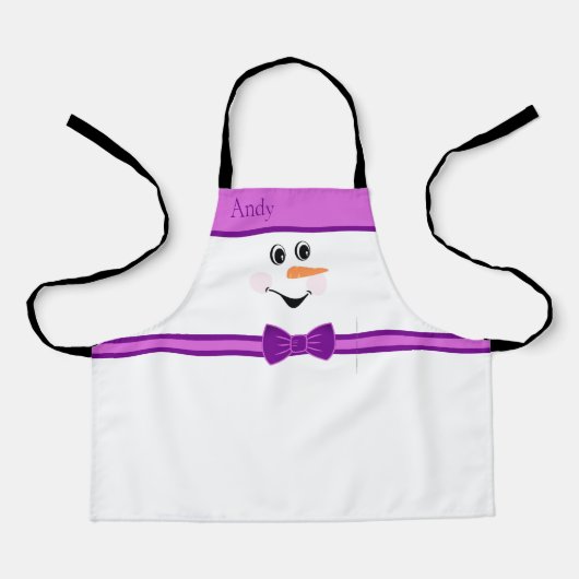 Moderne Niedliche Custom Snowman Face Lila Bowtie Schürze (Vorderseite)