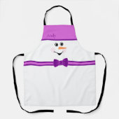 Moderne Niedliche Custom Snowman Face Lila Bowtie Schürze (Vorderseite)
