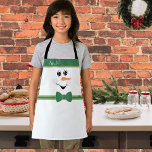 Moderne Niedliche Custom Snowman Gesicht Green Hat Schürze<br><div class="desc">Moderne Niedliche Snowman-Face mit dunklem Weihnachtsgrün und Bowtie</div>