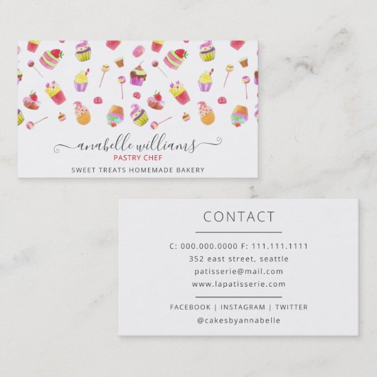Moderne Niedliche Desserts Kuchen Konditorei Koch Visitenkarte (Vorne/Hinten)