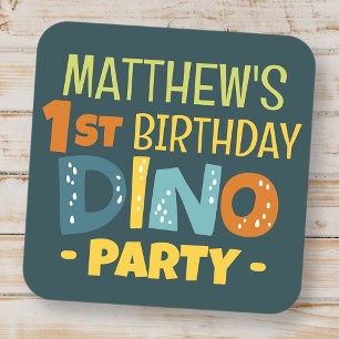 Moderne Niedliche Dino Dinosaur Kid's Geburtstag V Quadratischer Aufkleber