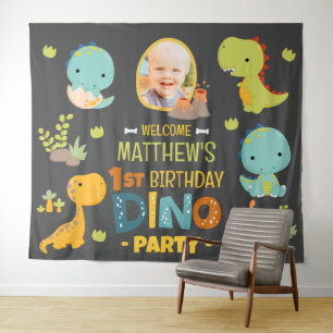 Moderne Niedliche Dino Dinosaur Kid's Geburtstagsp Wandteppich