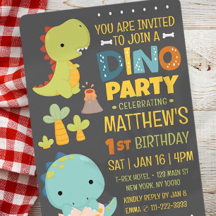 Moderne Niedliche Dinosaurier Dino Kids Geburtstag Einladung