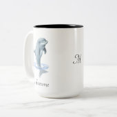 Moderne Niedliche Dolphin-, Script- und Monogram-T Zweifarbige Tasse (Vorderseite Links)